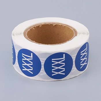 Paper Self-Adhesive Clothing Size Labels, for Clothes, Size Tags, Round with Size XXXL, Blue, 25mm, 500pcs/roll