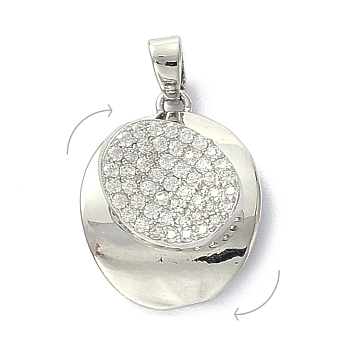 Brass Micro Pave Clear Cubic Zirconia Pendants, Rotatable, Oval, Platinum, 19.5x15x10mm, Hole: 4x2.5mm