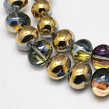 Half Plated Crystal Glass Oval Beads Strands, Copper Plated, 13x16mm, Hole: 1mm, about 49pcs/strand, 25.1 inch