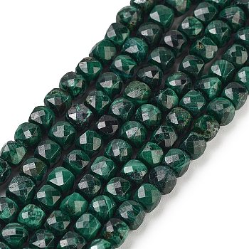 Natural Malachite Beads Strands, Faceted, Cube, 3.5~4.5x3.5~4x3.5mm, Hole: 0.6mm, about 103~106pcs/strand, 15.55'~15.75''(39.5~40cm)