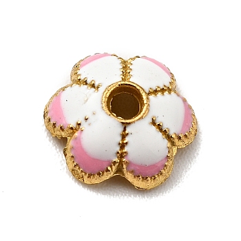 6-Petal Alloy Enamel Bead Caps, Cadmium Free & Lead Free, Golden, Flower, White, 8x7x2.5mm, Hole: 1.4mm