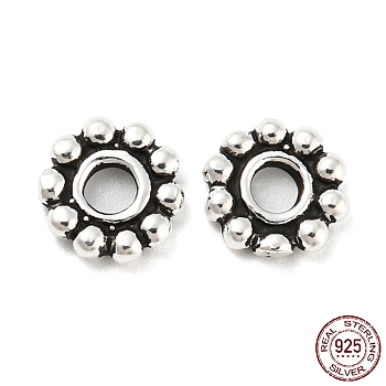 925 Thailand Sterling Silver Spacer Beads, Daisy Flower, Antique Silver, 6x1.5mm, Hole: 1.8mm