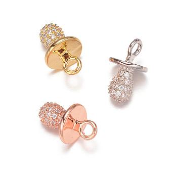 Dummy Pacifier Brass Micro Pave Cubic Zirconia Charms, Mixed Color, 13x8mm, Hole: 2mm