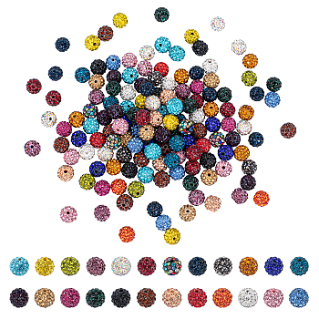 Pave Disco Ball Beads, Polymer Clay Rhinestone Beads, Round, Mixed Color, 10mm, Hole: 1.5mm, 240pcs/set