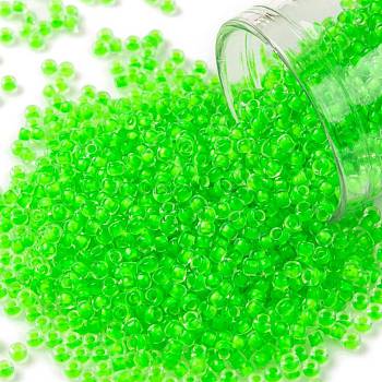 TOHO Round Seed Beads, Japanese Seed Beads, (805F) Frosted Luminous Neon Green, 11/0, 2.2mm, Hole: 0.8mm, about 3000pcs/10g