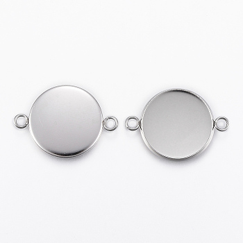 304 Stainless Steel Cabochon Connector Settings, Plain Edge Bezel Cups, Flat Round, Stainless Steel Color, Tray: 18mm, 27.5x20x2mm, Hole: 2.2mm