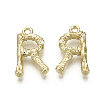 Alloy Pendants, Cadmium Free & Nickel Free & Lead Free, Bamboo Initial Letter, Real 18K Gold Plated, Letter.R, R:16.5x10.5x3mm, Hole: 1.5mm