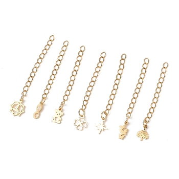 304 Stainless Steel Ends Chains, with 304 Stainless Steel Charms, Mixed Shapes, Golden, 42~52mm
