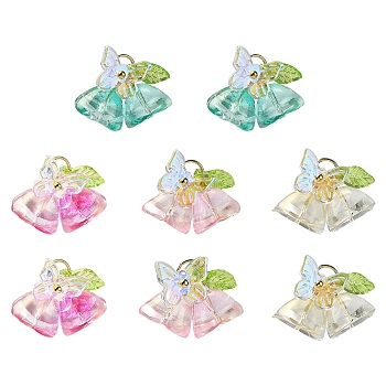 8Pcs 4 Colors Glass & Acrylic Pendants, Flower Charms, with 304 Stainless Steel Jump Rings, Mixed Color, 16mm, 2pcs/color