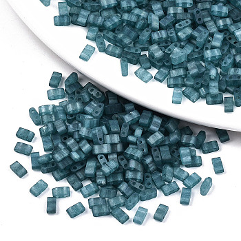 2-Hole Baking Paint Glass Seed Beads, Transparent Frosted  Colours Rainbow, Rectangle, Cadet Blue, 4.5~5.5x2x2~2.5mm, Hole: 0.5~0.8mm, about 2000pcs/bag