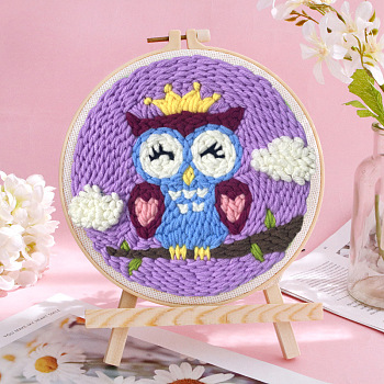 Punch Embroidery Supplies Kits, including Embroidery Fabric & Yarn, Instruction Sheet, Owl, 220mm