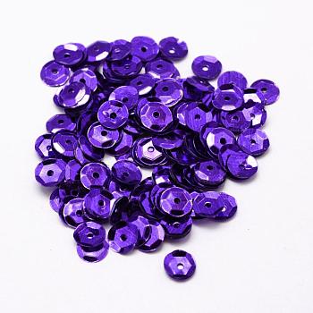 Plastic Paillette Beads, Semi-cupped Sequins Beads, Center Hole, Blue Violet, 12x0.5mm, Hole: 1mm