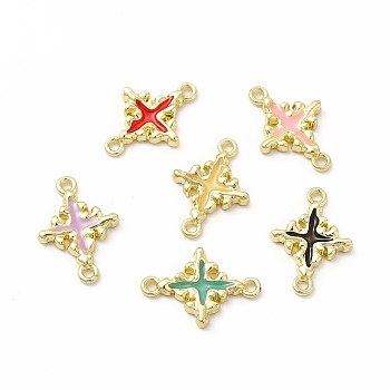 Rack Plating Alloy Enamel Connector Charms, Cadmium Free & Nickel Free & Lead Free, Light Gold, Cross Links, Mixed Color, 21x15x2.5mm, Hole: 1.6mm
