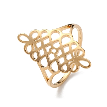 Hollow Out Chinese Knot 304 Stainless Steel Finger Ring for Women, Golden, Inner Diameter: 17mm