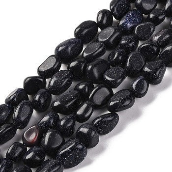 Synthetic Blue Goldstone Beads Strands, Nuggets, 7~12x6~8x5~7mm, Hole: 1mm, about 43~44pcs/strand, 15.47~15.63''(39.3~39.7cm)