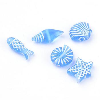 Craft Style Transparent Acrylic Charms, Mixed Shapes, Deep Sky Blue, 11~16.5x6~13x4~5.5mm, Hole: 1mm, about 1260pcs/500g