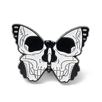 Skull Butterfly Enamel Pin, Halloween Alloy Brooch for Backpack Clothes, Electrophoresis Black, White, 22x30x1.5mm