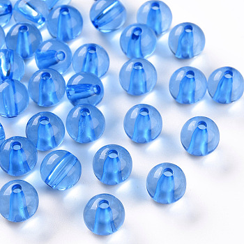 Transparent Acrylic Beads, Round, Deep Sky Blue, 10x9mm, Hole: 2mm