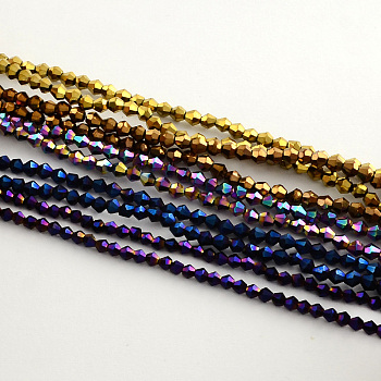Electroplate Glass Bead Strands, Rainbow Plated, Faceted Bicone, Mixed Color, 3x3.5mm, Hole: 1mm, about 125~130pcs/strand, 18 inch
