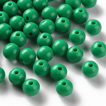 Opaque Acrylic Beads, Round, Green, 8x7mm, Hole: 2mm, about 111pcs/500g