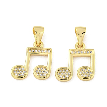 Brass Micro Pave Clear Cubic Zirconia Pendants, Musical Note, Real 18K Gold Plated, 16.5x15x2mm, Hole: 6x3.5mm