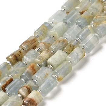 Natural Blue Calcite Beads Strands, with Seed Beads, Faceted, Column, 8.5~11x5.5~6.5mm, Hole: 1mm, about 14~15pcs/strand, 7.48''(19cm)
