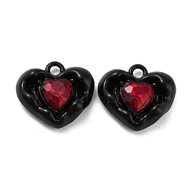 Black FireBrick Heart Alloy+Glass Charms