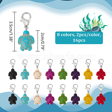 16Pcs 8 Colors Tortoise Dyed Synthetic Turquoise Pendant Stitch Markers(HJEW-NB00042)-2