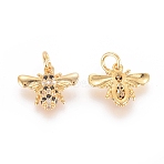 Brass Micro Pave Cubic Zirconia Pendants, Cadmium Free & Lead Free, Insects, Real 18K Gold Plated, 11x15x2mm, Hole: 3mm(X-RB-I077-20G-RS)
