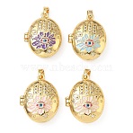 4Pcs 4 Colors Brass Micro Pave Clear Cubic Zirconia Photo Locket Pendants, Oval with Flower Hamsa Hand Charms, with Enamel, Golden, Mixed Color, 22.5x17x7.5mm, Hole: 5x2.5mm, Inner Diameter: 15.5x11.5mm, 1pc/color(KK-F939-08G)