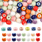 Handmade Porcelain Beads, Bright Glazed Porcelain, Column & Round, Mixed Color, 6~7x4.5~6mm, Hole: 1.6~2mm, about 129pcs/set(PORC-YW0001-72)