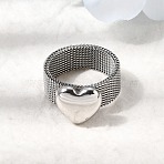 304 Stainless Steel Finger Rings for Women, Heart, Stainless Steel Color, 13x12.5mm, Inner Diameter: 18.2mm(RJEW-K258-11P)