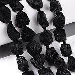 Raw Rough Natural Black Tourmaline Beads Strands, Nuggets, 9~19x7~15x7~15mm, Hole: 0.8~1.2mm, about 24pcs/strand, 14.96~15.35 inch(38~39cm)(G-N362-09A-01)