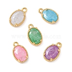 Brass Crushed Ice Cut Cubic Zirconia Pendants, Oval Charms, Nickel Free, Real 18K Gold Plated, Mixed Color, 10x6.5x3.5mm, Hole: 0.9mm(KK-D024-24G)