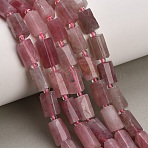 Natural Madagascar Rose Quartz Beads Strands, Column, Faceted, with Seed Beads, 9~14x6.5~9x6.5~9mm, Hole: 1mm, about 28~29pcs/strand, 15.35''~15.75''(39~40cm)(GG-CBA7621-A04-01)