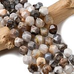 Natural Bamboo Leaf Agate Beads Strands, Star Cut Round Beads, Faceted, 9~10x9~10x9~10mm, Hole: 1~1.4mm, about 38~40pcs/strand, 14.88''15.08''(37.8~38.3cm)(G-Z119-A27-03)