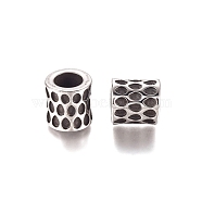 304 Stainless Steel European Beads, Large Hole Beads, Column, Antique Silver, 9x9.5mm, Hole: 5.5mm(STAS-M274-053AS)