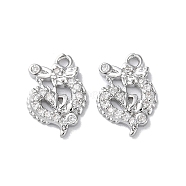 Brass Micro Pave Cubic Zirconia Charms, Dragon Charms, Real Platinum Plated, 12.5x8.5x1.5mm, Hole: 1.2mm(KK-F867-27P)