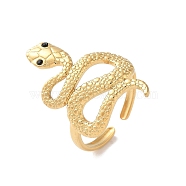 304 Stainless Steel Open Cuff Rings, with Rhinestone, Snake, Real 18K Gold Plated, 27mm, Inner Diameter: 17mm(RJEW-M020-03G-03)