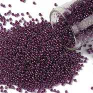 TOHO Round Seed Beads, Japanese Seed Beads, (1076) Inside Color Grey/Magenta Lined, 15/0, 1.5mm, Hole: 0.7mm, about 3000pcs/bottle, 10g/bottle(SEED-JPTR15-1076)