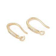 Brass Micro Pave Clear Cubic Zirconia Earring Hooks, with Horizontal Loops, Cadmium Free & Lead Free, Real 18K Gold Plated, 16.5x2mm, Hole: 1.6mm, 20 Gauge, Pin: 0.8mm(KK-G415-27G)