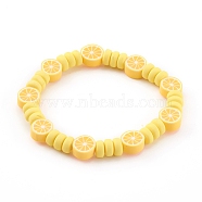 Handmade Polymer Clay Lemon Stretch Beaded Bracelets, Yellow, Inner Diameter: 2 inch(5.2cm)(BJEW-JB06046)
