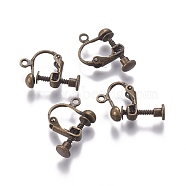 Rack Plated Brass Screw Clip-on Earring Findings, Spiral Ear Clip, Antique Bronze, 13x17x4.5mm, Hole: 1.6mm(KK-P169-04AB)