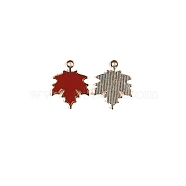 Thanksgiving Theme Alloy Enamel Pendants, Maple Leaf Charm, Golden, Brown, 24x19mm(THXG-PW0001-021B)