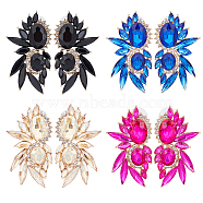 4 Pairs 4 Colors Rhinestone Mask Shape Stud Earrings, Light Gold Alloy Jewelry for Women, Mixed Color, 44.5x25.5mm, Pin: 0.7mm, 1 Pair/color(EJEW-AN0002-59)