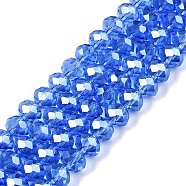 Electroplate Glass Beads Strands, Pearl Luster Plated, Faceted, Rondelle, Royal Blue, 8x6mm, Hole: 1mm, about 64~65pcs/strand, 40~41cm(EGLA-A044-T8mm-A14)