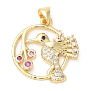 Brass Micro Pave Cubic Zirconia Pendants, Lead Free & Cadmium Free, Long-Lasting, Bird, Real 18K Gold Plated, 20x19x3mm, Hole: 4x3mm(KK-D027-11G)