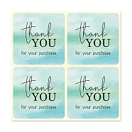 Thank You Stickers, Square Paper Adhesive Labels, Decorative Sealing Stickers for Christmas Gifts, Wedding, Party, Medium Aquamarine, 40x40mm, 4pcs/sheet, 25 sheets/bag, 100pcs/bag(STIC-PW0006-029B)