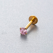 G23 Titanium Alloy Cubic Zirconia 17 Gauge Flat Round Threadless Labrets, Piercing Jewelry for Women Men, Golden, Pink, 8x3mm, Pin: 1.2mm(WG94BD7-29)