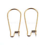 304 Stainless Steel Hoop Earring Findings, Kidney Ear Wire, Golden, 21 Gauge, 33x12x0.7mm(X-STAS-P223-01G-04)